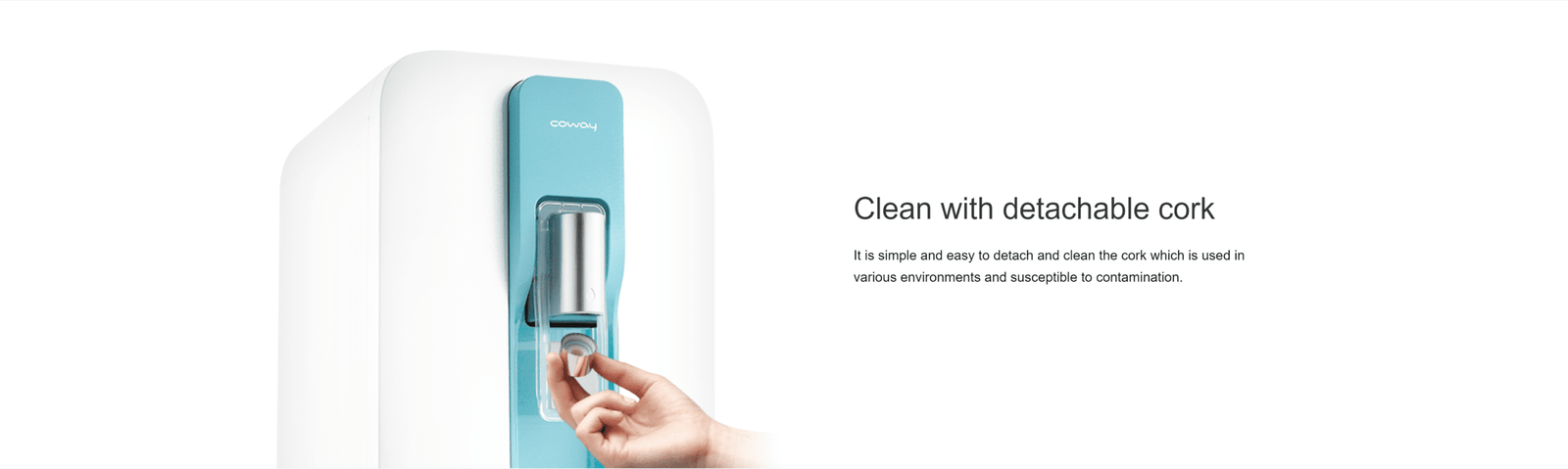 Coway water purifier P-300L | Clean with detachable cork