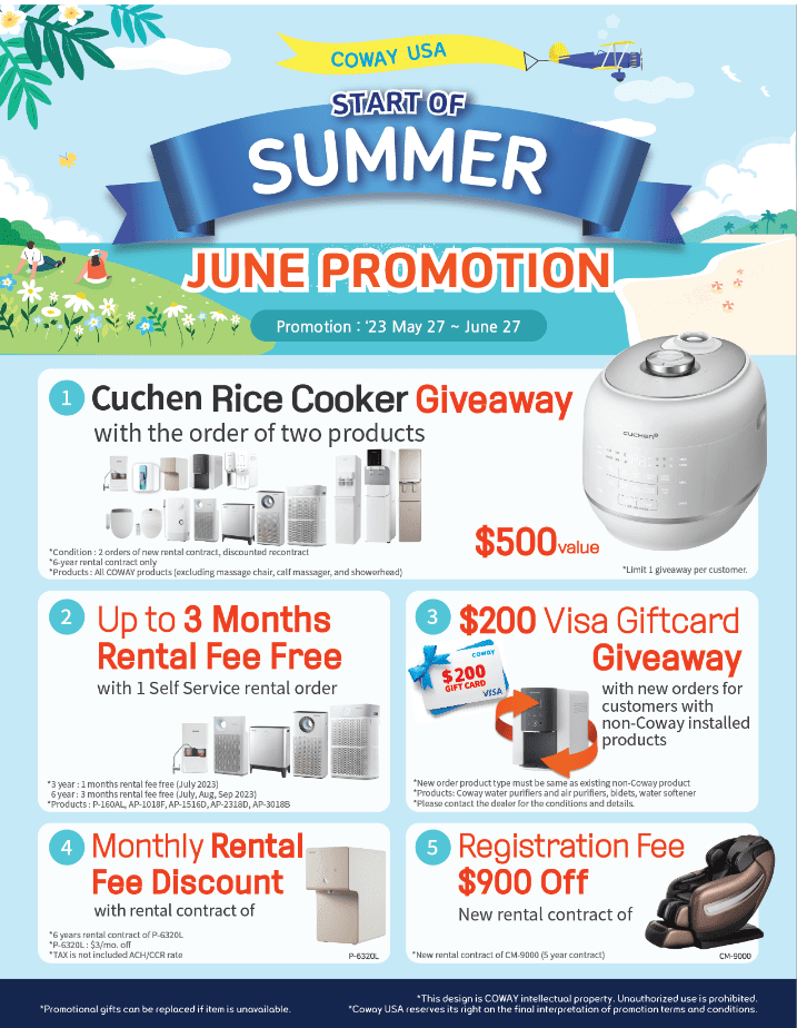 Coway USa Start of June Summer Promotion