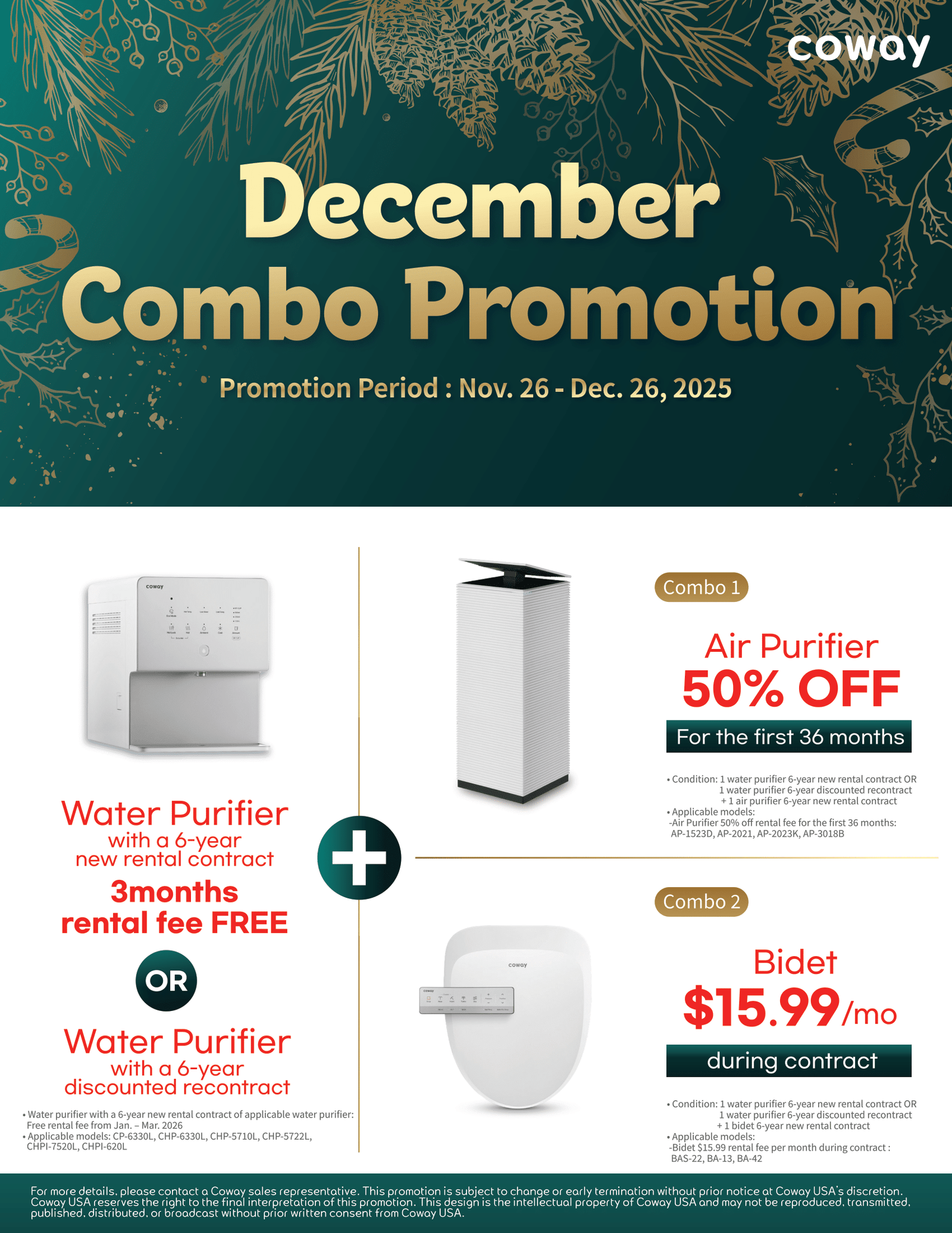 Coway December Combo Promotion - Cowayca.com